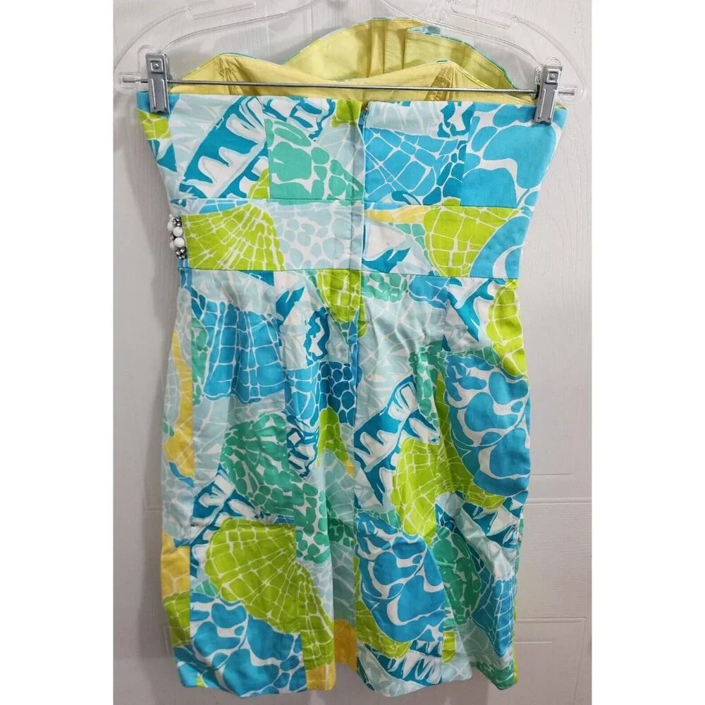 LILLY PULITZER Crystal Beaded Strapless‎ Faux Wrap Pleated Dress Lagoon Green 2 - Picture 6 of 13
